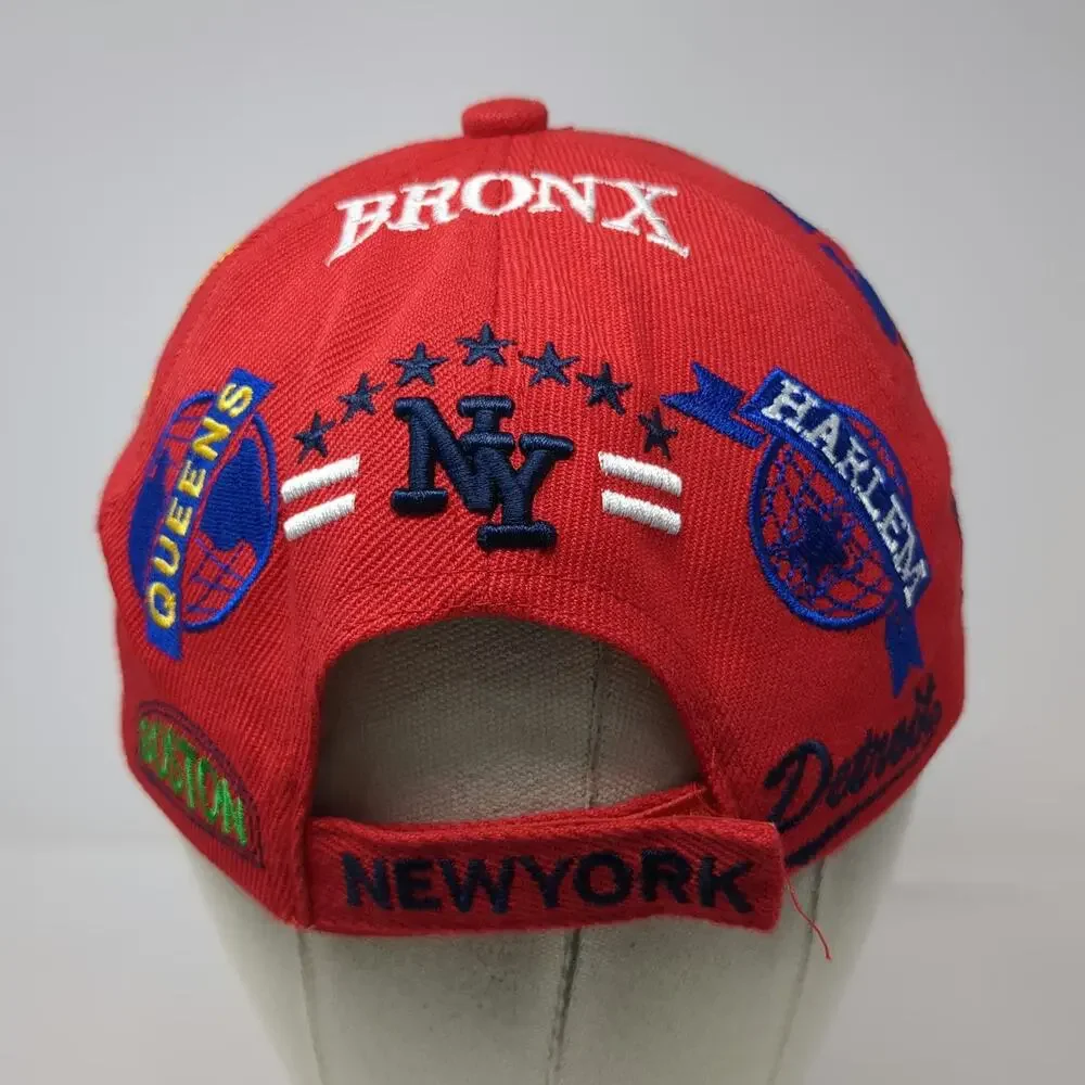 Red Baseball Cap One Size Multi-City Basketball Embroidery Strapback NY Chicago